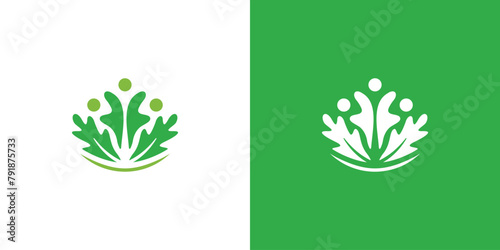 Simple Lettuce People Logo. Fresh Lettuce and People, Organic People, Salad with Minimalist Style. Vegetarian People Logo Icon Symbol Vector Design Inspiration. 