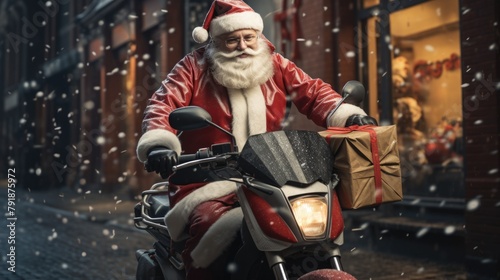 Man in santa hat riding motorcycle
