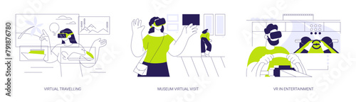 Virtual reality and leisure time abstract concept vector illustrations.