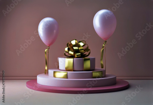 'pedestal day ribbon heart wedding valentines surprise birthday balloon gold pastel stand Pink mother pink gift product box podium poduim dais nubes love valentine'