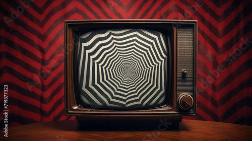 old television with hypnotic screen and vintage background сreated with Generative Ai