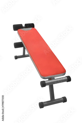 red gym exercise bench isolated on white background