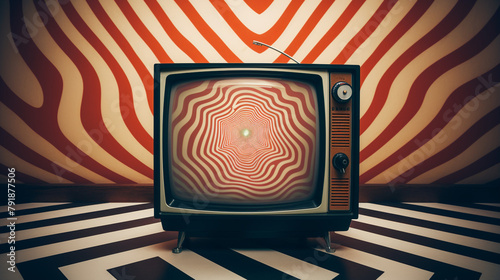 old television with hypnotic screen and vintage background сreated with Generative Ai