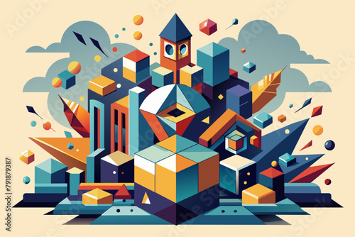 Cubist-inspired composition with fragmented forms