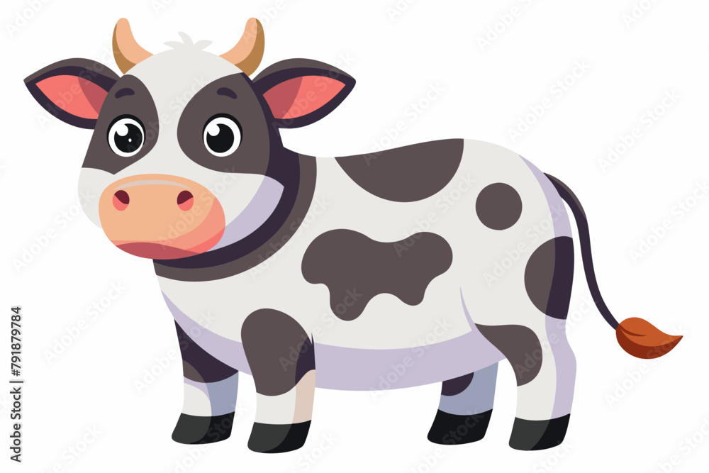 Cute Cow Grazing gradient illustration in white background