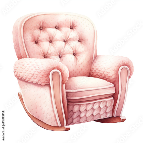 a cute chair for a baby clipart , watercolor illustration, pink and cream colors сreated with Generative Ai