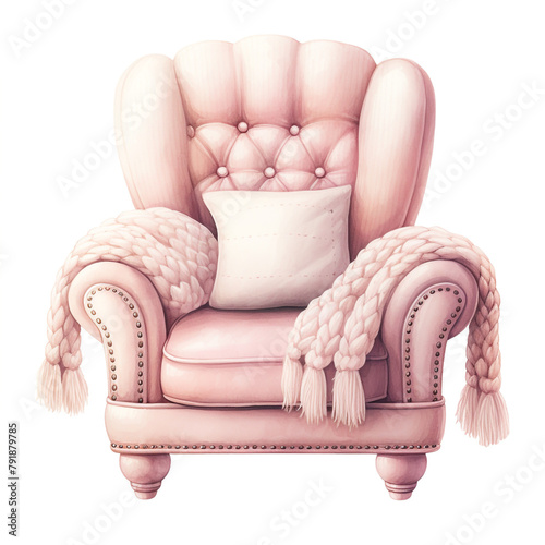 a cute chair for a baby clipart , watercolor illustration, pink and cream colors сreated with Generative Ai