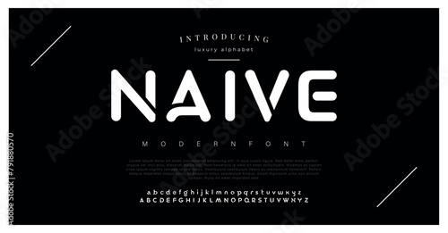 Naive Modern Design vector linear Font for Title, Header, Lettering, Logo, Monogram. Corporate Business Luxury Technology Typeface. Letters, Numbers.