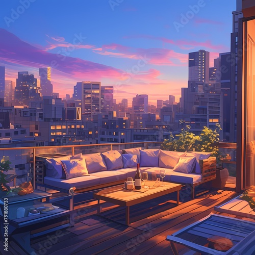 Chic Rooftop Lounge with Sunset Views photo