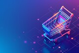 shopping cart icons on neon color background