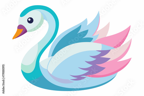 Illustration of a multicolored swan with shades of blue  pink  and purple feathers.
