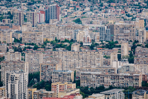View on the soviet era buildings of Tbilisi from Mtatsminda hill in Georgia