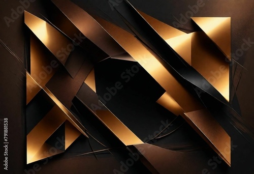 Black and gold abstract geomatric pattern smooth steel like background with spotlights illumination