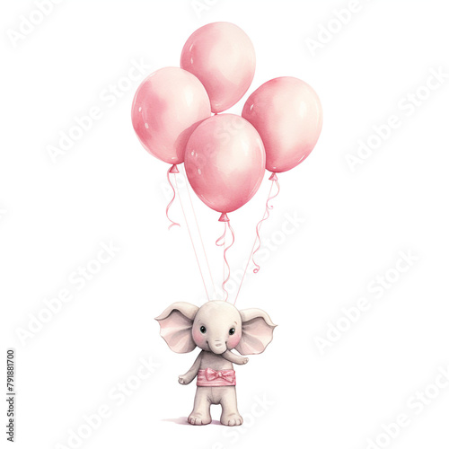 balloons for a baby clipart , watercolor illustration, pink and cream colors сreated with Generative Ai © Andrii Yablonskyi