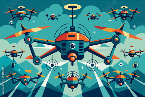 Drone swarm performing synchronized aerial maneuvers