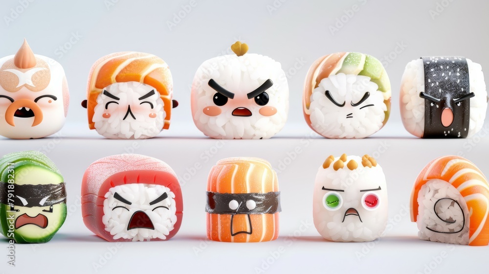 Fototapeta premium a series of cute characters based on different types of sushi