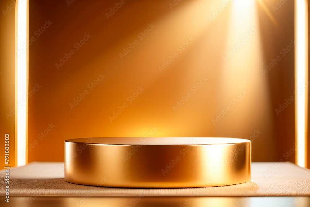 3D podium , pedestal made of gold, in the studio , gold, for advertising goods, cosmetics, things, luxury 3D podium , pedestal made of gold, in the studio , gold, for advertising goods, cosmetics, things, luxury