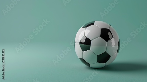Classic black and white soccer ball on a green background with subtle shadow.