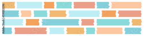 Collection of adhesive tape, washi, mini tape with torn, ripped edge vector sticker illustration
