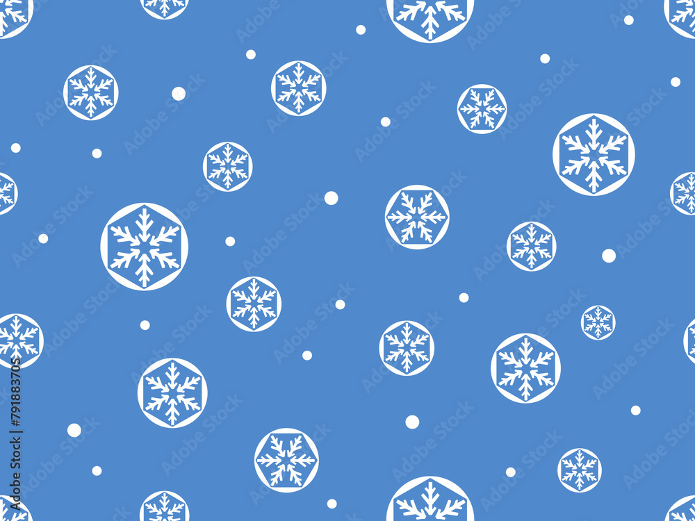 Christmas seamless pattern with snowflakes on blue background vector.