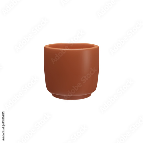 Clay pot for house plants 3D vector, empty flowerpot terracotta color, plastic vase, brown ceramic bowl interior decor