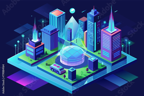 Holographic projections of futuristic city planning models