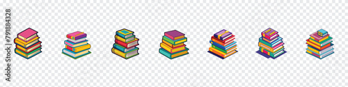 Pile of books in a flat style, High book stacks and piles of vector books, Pile of books illustration made ins a modern flat design style. Books stack vector illustration set. Pile of books.