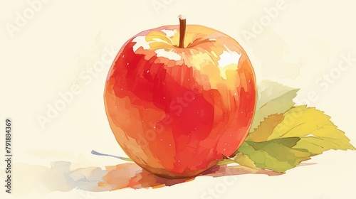 A big red apple and a leaf © AkuAku