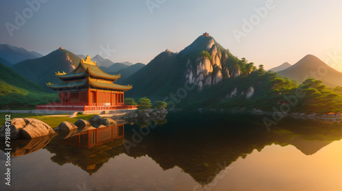 Chinese monastery in the mountains