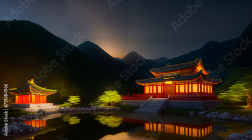 Chinese monastery in the mountains