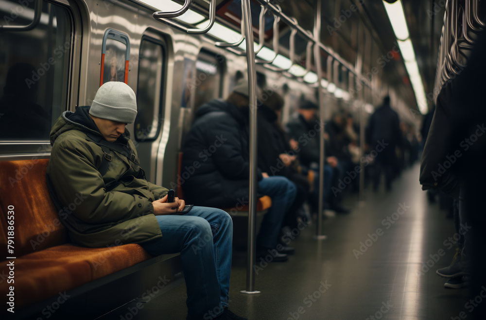 Thoughtful Man Riding Subway Thoughtful Man Riding Subway