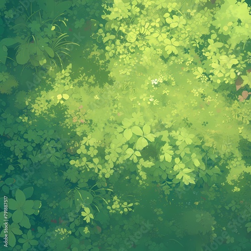 Lush and Verdant Bird's Eye View of Ferns in a Sunlit Forest Glade, Perfect for Nature Themed Artwork or Advertising