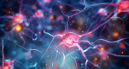 Illustration of active nerve cells with synapse sparks  for use in medical  scientific  and educational contexts.