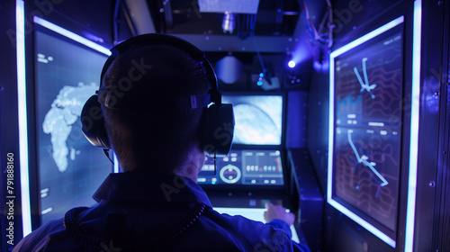 Within a controlled environment chamber, an engineer fine-tunes the propulsion systems of a sleek robotic prototype, their gaze fixed on monitors displaying real-time performance d