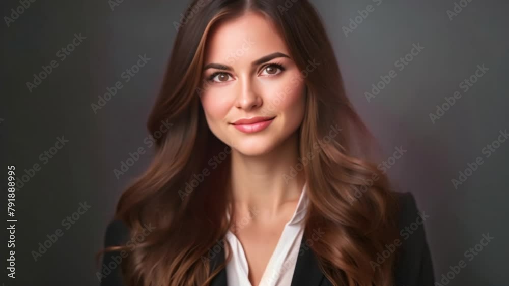 Serious Businesswoman in Elegance: Portrait of a Brunette Lady with a Confident Smile Serious Businesswoman in Elegance: Portrait of a Brunette Lady with a Confident Smile
