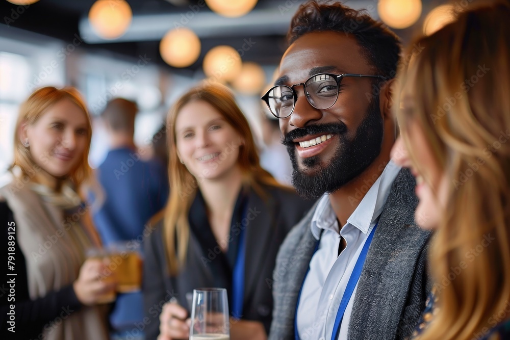 A joyful man with glasses enjoys a lighthearted moment at a social gathering A joyful man with glasses enjoys a lighthearted moment at a social gathering