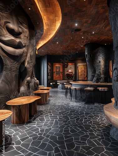Tribal-Themed Interior Design of Modern Lounge photo