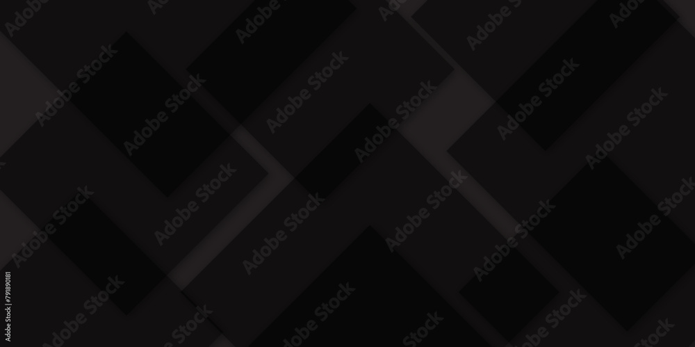 Black transparent square abstract background design. Modern abstract black background design with layers of transparent material in squares shapes in random geometric pattern	