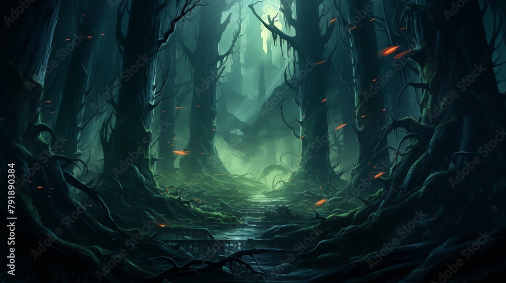 A dark mysterious and ancient forest