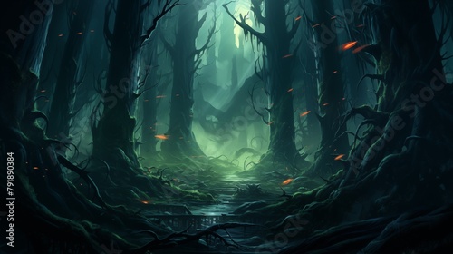 A dark mysterious and ancient forest
