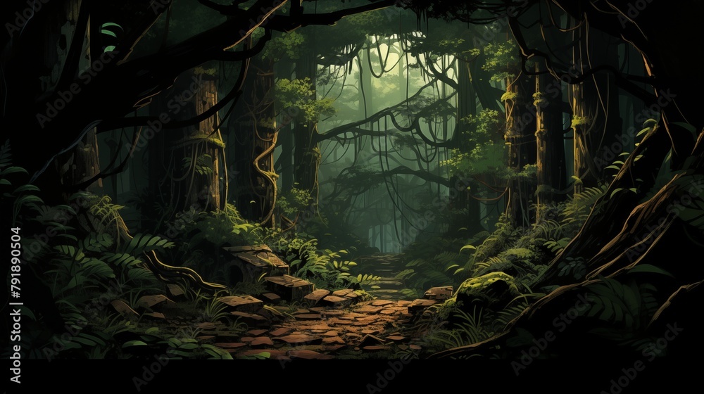A dark mysterious and ancient forest A dark mysterious and ancient forest