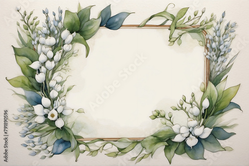 Background for congratulations with frame of white lilies
