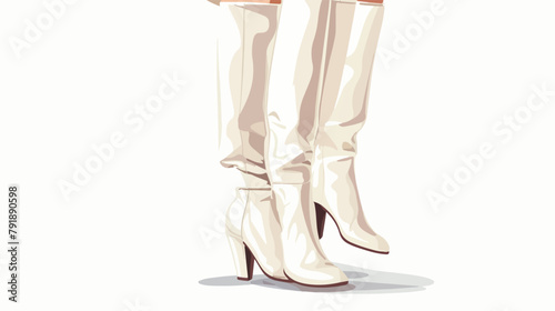 Woman autumn white high boots with acute toe 