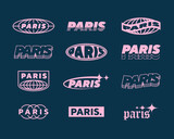 Set streetwear Paris logo ideas for a clothing brand. Design vector typography for t-shirt streetwear clothing.