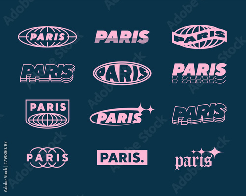 Set streetwear Paris logo ideas for a clothing brand. Design vector typography for t-shirt streetwear clothing.