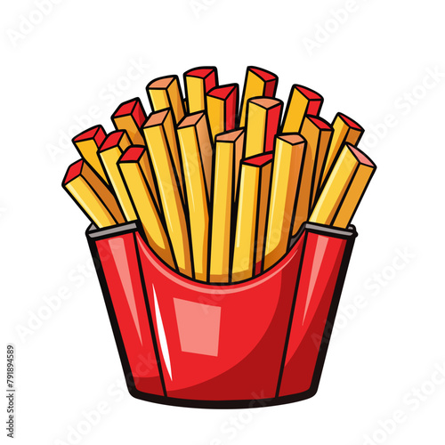 French Fries potato fast food in Red Carton Package Box Isolated on White background flat design