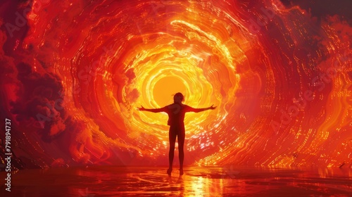 Fiery Vortex: Silhouette of a Person Embracing the Inferno