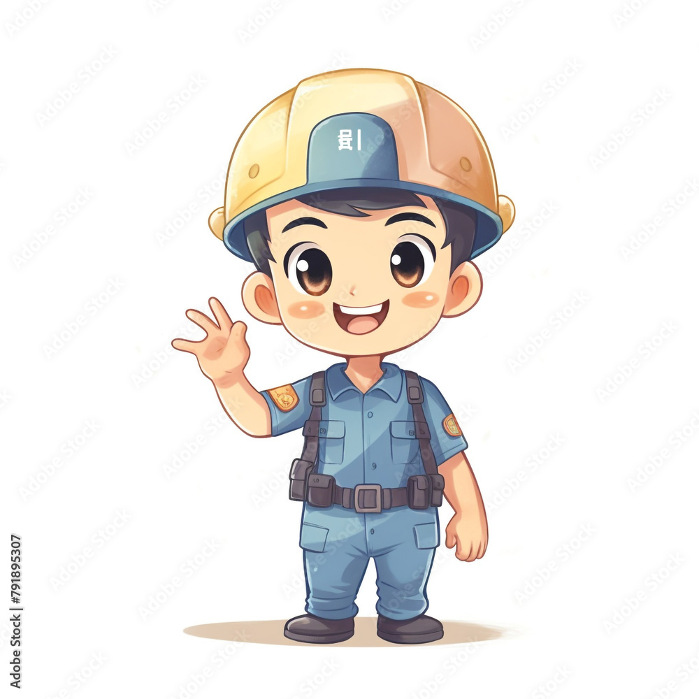 a guy wearing an overall and a security helmet, he's very happy and saying hi, character, illustration, kawaii сreated with Generative Ai a guy wearing an overall and a security helmet, he's very happy and saying hi, character, illustration, kawaii сreated with Generative Ai
