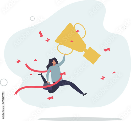 success or victory, winning prize or trophy, challenge or succeed in business competition.flat vector illustration.