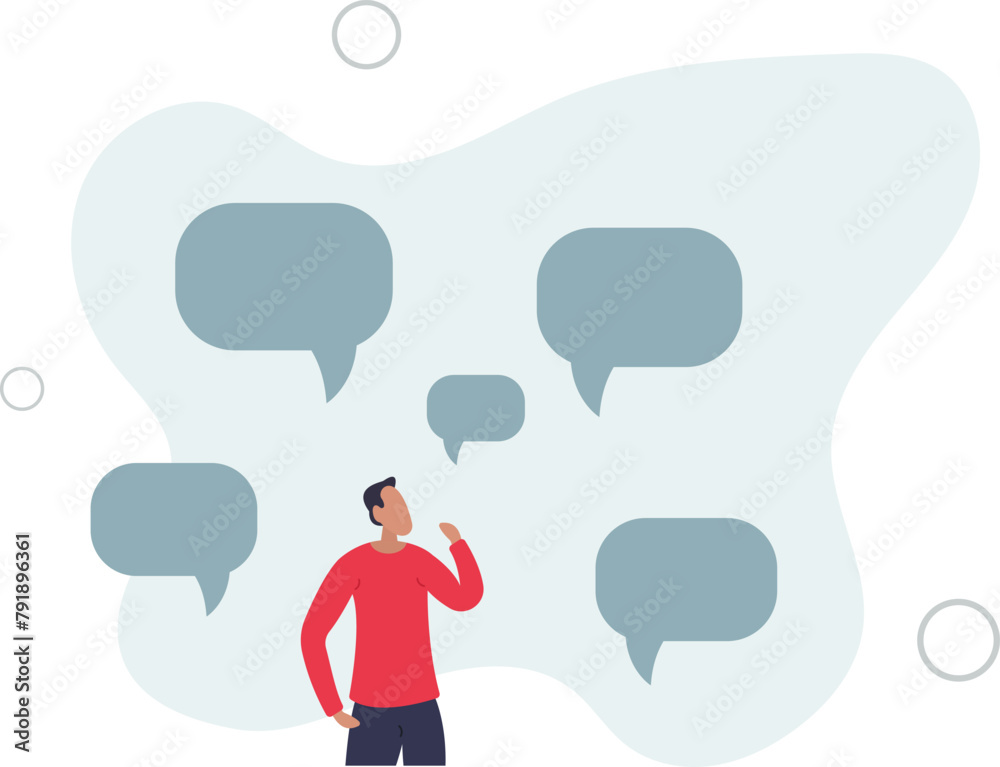 businessman thinking with many thinking bubbles.flat vector illustration. businessman thinking with many thinking bubbles.flat vector illustration.